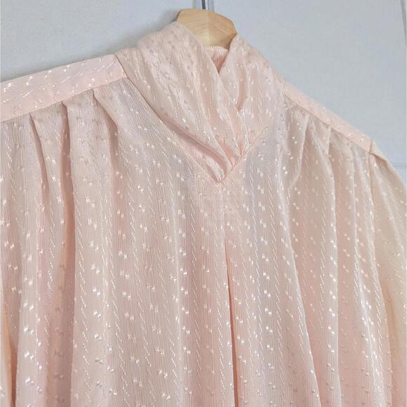 Vintage 80s pink high neck pleated satin romantic blouse - Picture 3 of 7